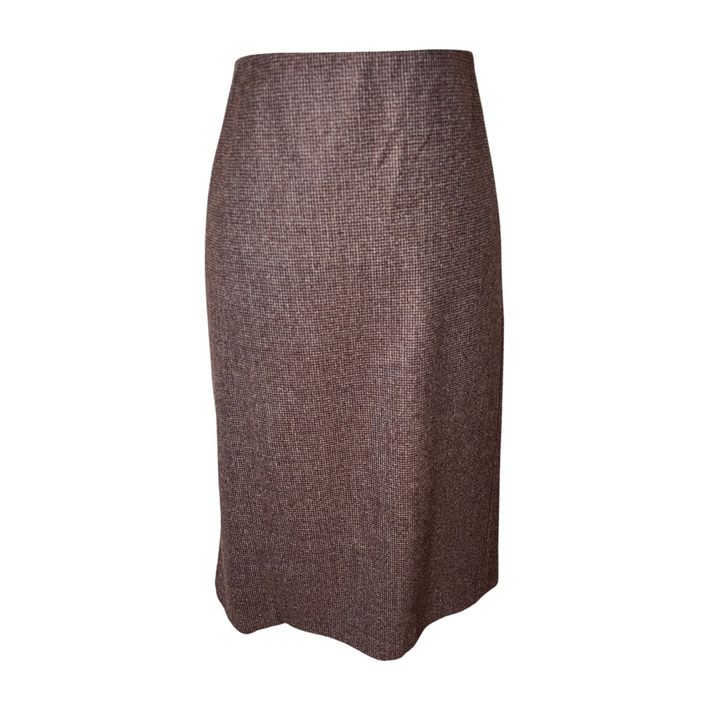Talbots Houndstooth Lightweight Wool Blend Pencil Skirt Flounce Hem‎ Brown 16